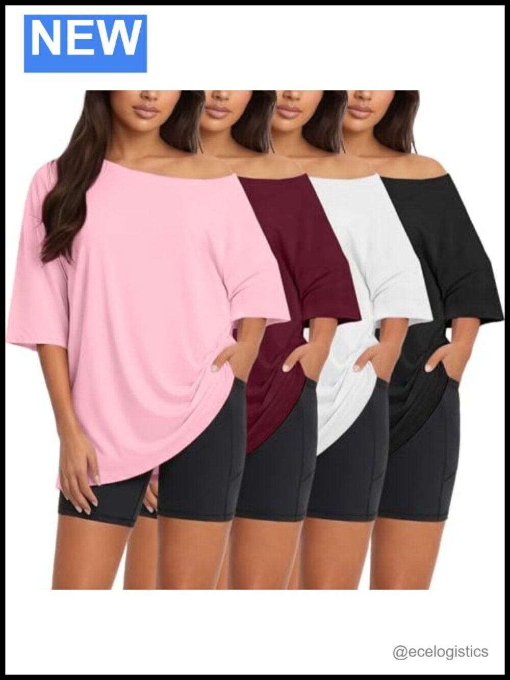 Off the Shoulder Oversized T Shirts 4 Pack Short Sleeve Summer Tees